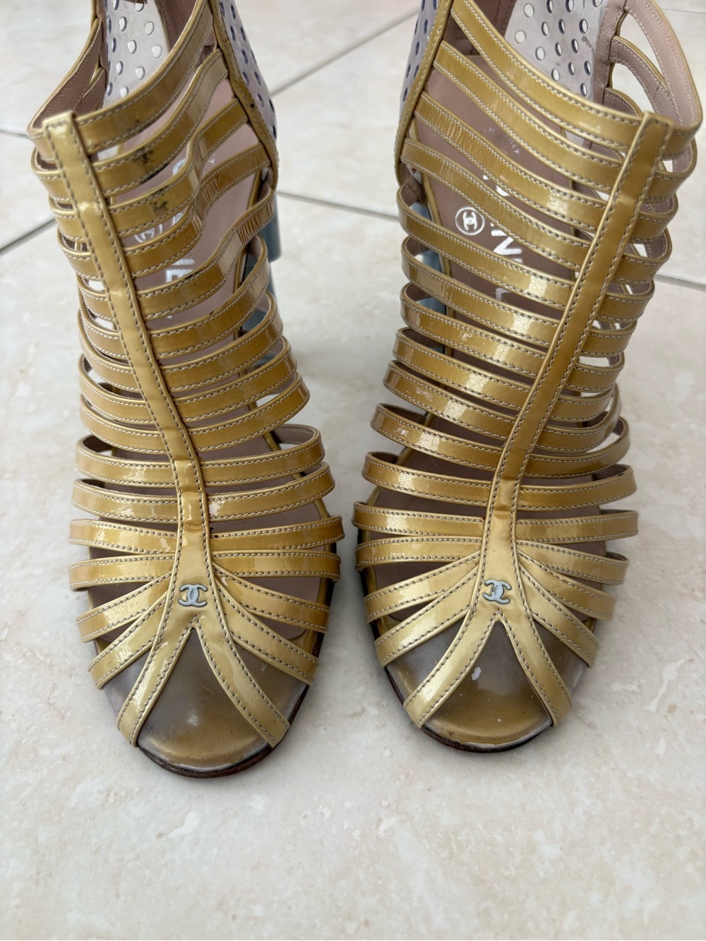 Vintage Chanel CC Patent Leather Cage Heels | EU 38 / US 7.5–8 | Authentic
